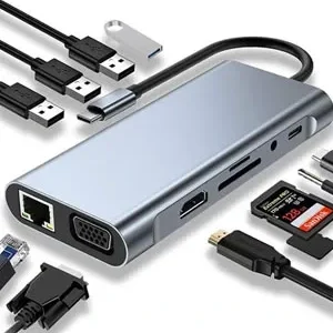 Adaptateu Louttary 11 en 1 Type C Dock USB Hub 3.0 Splitter Multiport 4K