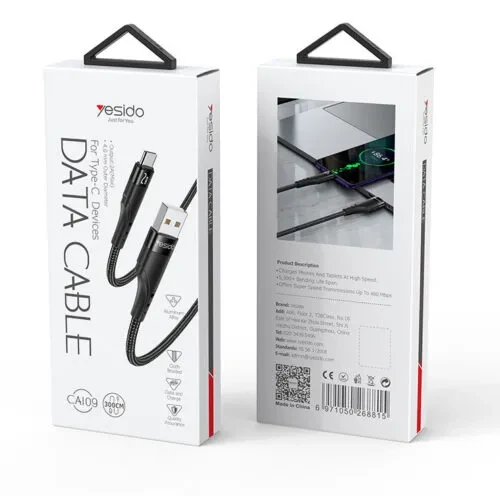 CABLE  DATA TYPE C  TO USB YESIDO 2A CA109 3M