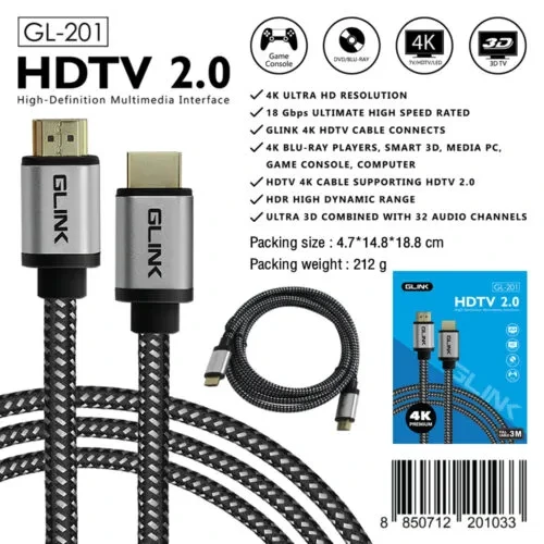 CABLE GLINK HDMI 2.0 4K PREMIUM 5M