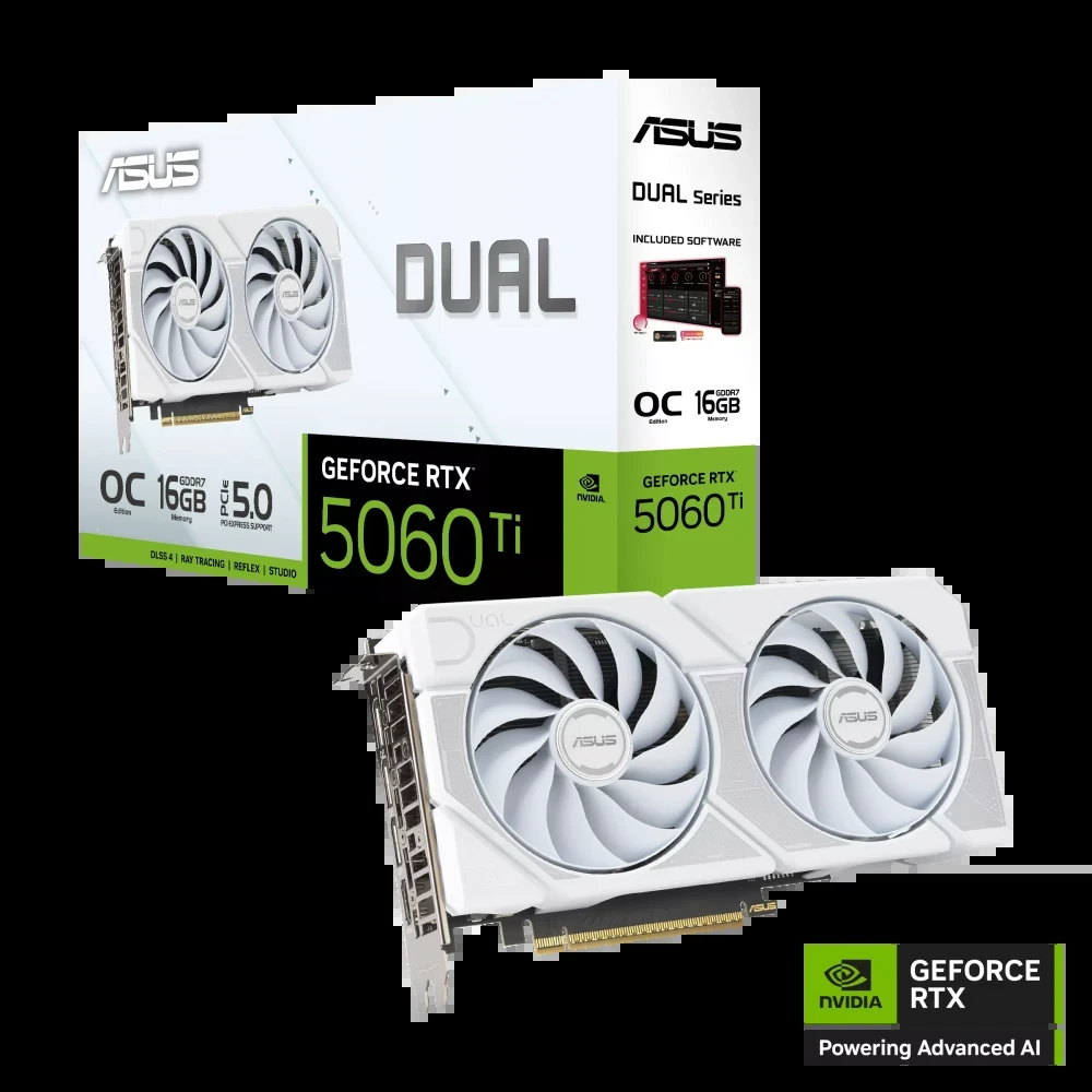 CARTE GRAPHIQUE ASUS Dual GeForce RTX™ 5060 Ti 16GB GDDR7 White OC Edition