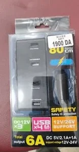 CHARGEUR AUTO 12V MALE 3FEMELLE PLUS 4 USB 6Am