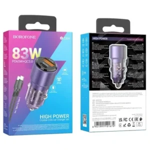 CHARGEUR AUTO TRANSPARENT BOROFONE PD65W+QC3.0 FAST CHARGE 83W B Z20A.
