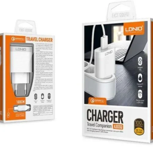 CHARGEUR LDNIO FAST A303Q USB3.0+ CABLE TYPE C