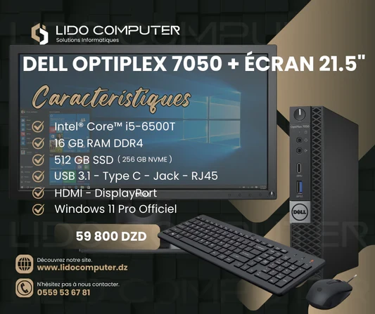 Dell OptiPlex 7050 i5-6TH - 16 Gb - 512 Gb + Écran Dell E2216HV
