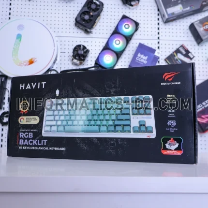 HAVIT KB901L Mechanical Gaming Keyboard – RGB Backlit, Red Switches, 88 Keys WHITE/GREEN