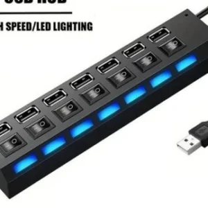 HUB USB 2.0 7 PORTS avec interupteurs + SUPPORT ET TRANSFORMATEUR