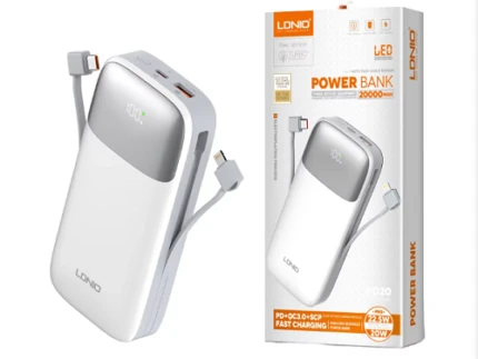 POWER BANK 20000MAH LDNIO PQ20 20W PD (01xTYPE-C / 01xTYPE-A / CABLE TYPE-C ET IPHONE)