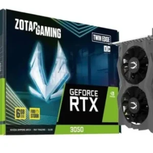 RTX 3050 6GO GDDR6 ZOTAC TWIN EDGE GDDR6 92BITS 1HDMI/ 3DP (7% POUR CEUX QUI VEULENT L’ACHETER SEULE)