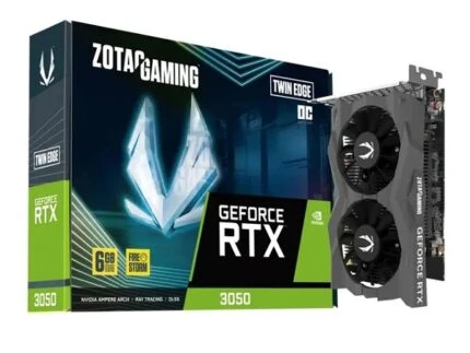RTX 3050 6GO GDDR6 ZOTAC TWIN EDGE GDDR6 92BITS 1HDMI/ 3DP (7% POUR CEUX QUI VEULENT L’ACHETER SEULE)