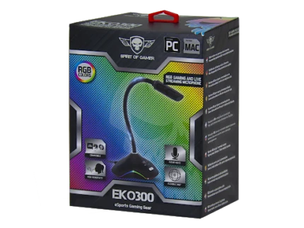 Spirit Of Gamer EKO300 Microphone gaming RGB omnidirectionnel avec bras réglable et éclairage