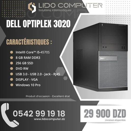 - Unité Dell Optiplex 3020 Tour i5-4570S - 8 Gb - 256 Gb SSD