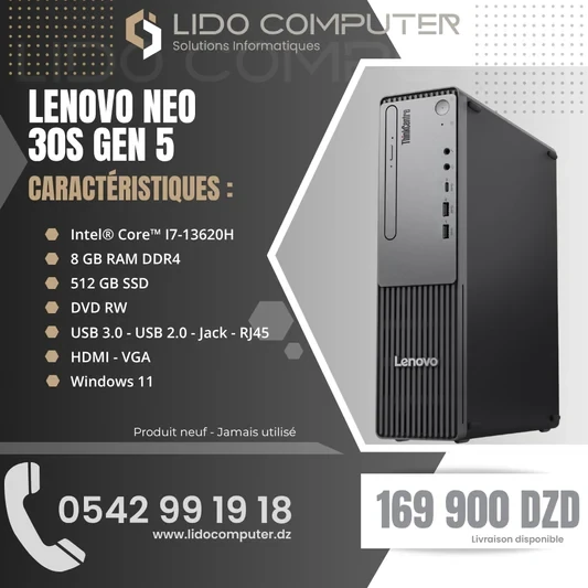 - Unité Lenovo ThinkCentre Neo 30S G5 i7-13620H - 8 Gb - 512 Gb SSD nvme
