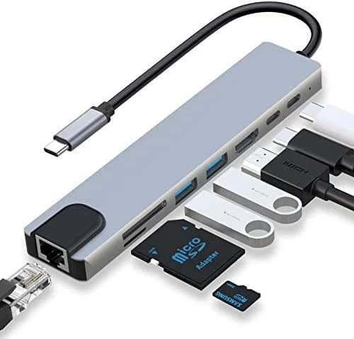ADAPTATEUR 8IN1 TYPE C TO RJ45 / HDMI / SD -TF / USB 3.0 / TYPE C