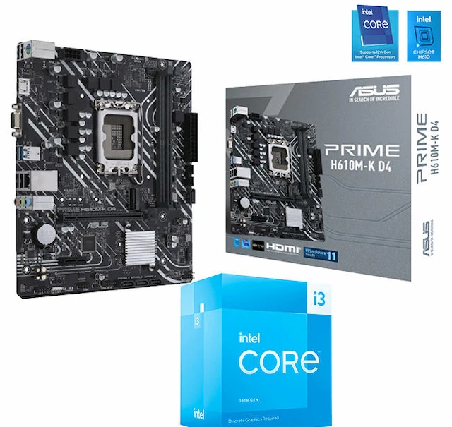 BUNDLE CPU INTEL CORE I3 13100F + CARTE MERE ASUS H610-MKD4