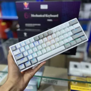 CLAVIER GAMER SANS FIL MAGMA FIORA 60% WHTE GREY F61WG RGB MECANIC BLUE SWITCH