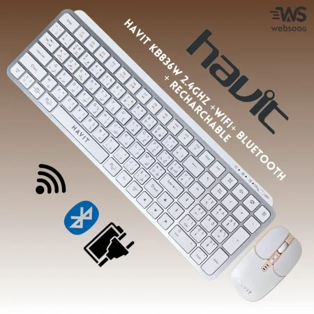 COMBO CLAVIER / SOURIS SANS FIL HAVIT KB-836WB RECHARGABLE 2.4G +B