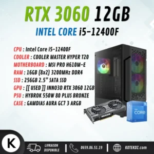 CONFIG PC GAMER – INTEL I5-12400F / RTX 3060 12GB / 16GB RAM DDR4 / 256GB SSD