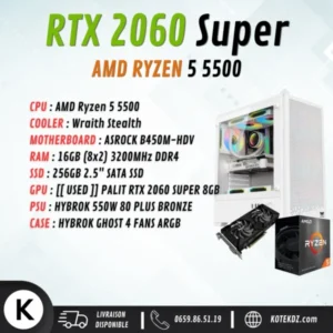 CONFIG PC GAMER – RYZEN 5 5500 / RTX 2060 SUPER 8GB / 16GB RAM DDR4 / 256GB SSD
