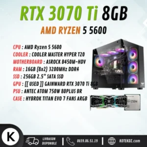 CONFIG PC GAMER – RYZEN 5 5600 / RTX 3070 Ti 8GB / 16GB RAM DDR4 / 256GB SSD