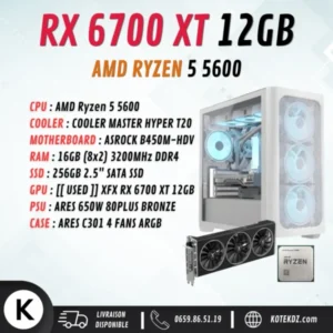CONFIG PC GAMER – RYZEN 5 5600 / RX 6700 XT 12GB / 16GB RAM DDR4 / 256GB SSD