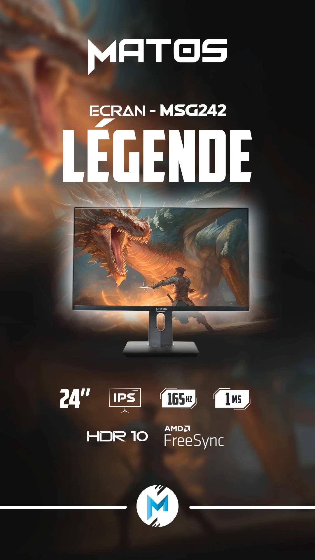 ECRAN MATOS 24" MSG242 LEGEND 165HZ 1Ms IPS HDR10 – Image 4