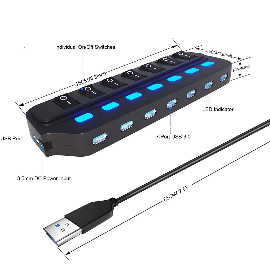 HUB USB 3.0 7 PORTS AVEC TRANSFO – Image 2