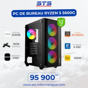 PC DE BUREAU RAYZEN 5 5600G / A520 GIGABYTE / RAM 16G 3200 /SSD 240 CRUCIAL /550W /VECTOR V100