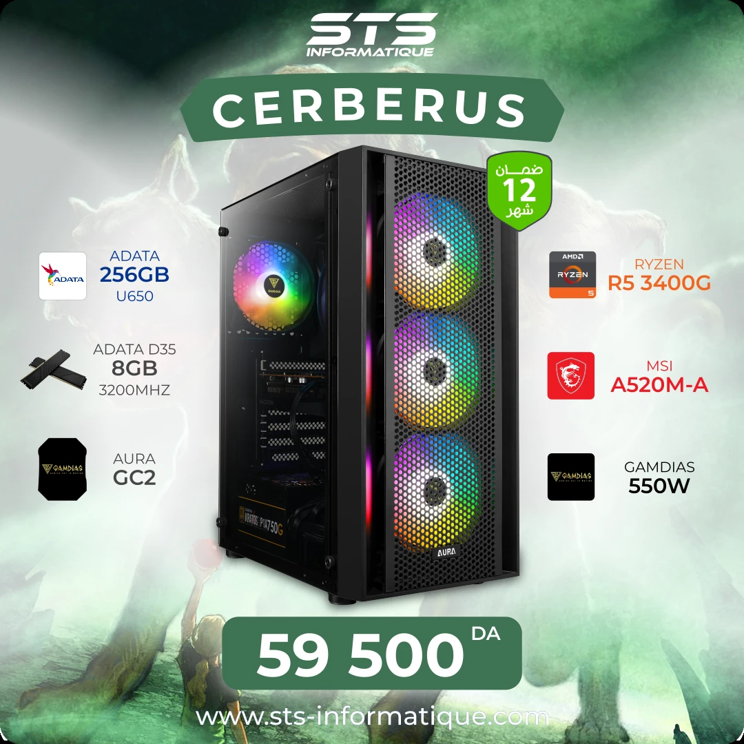 PC DE BUREAU RYZEN 5 3400G / A520 MSI / ADATA D35 8G 3200 /SSD 256 ADATA U650 /GAMDIAS 550W/AURA GC2 – Image 2