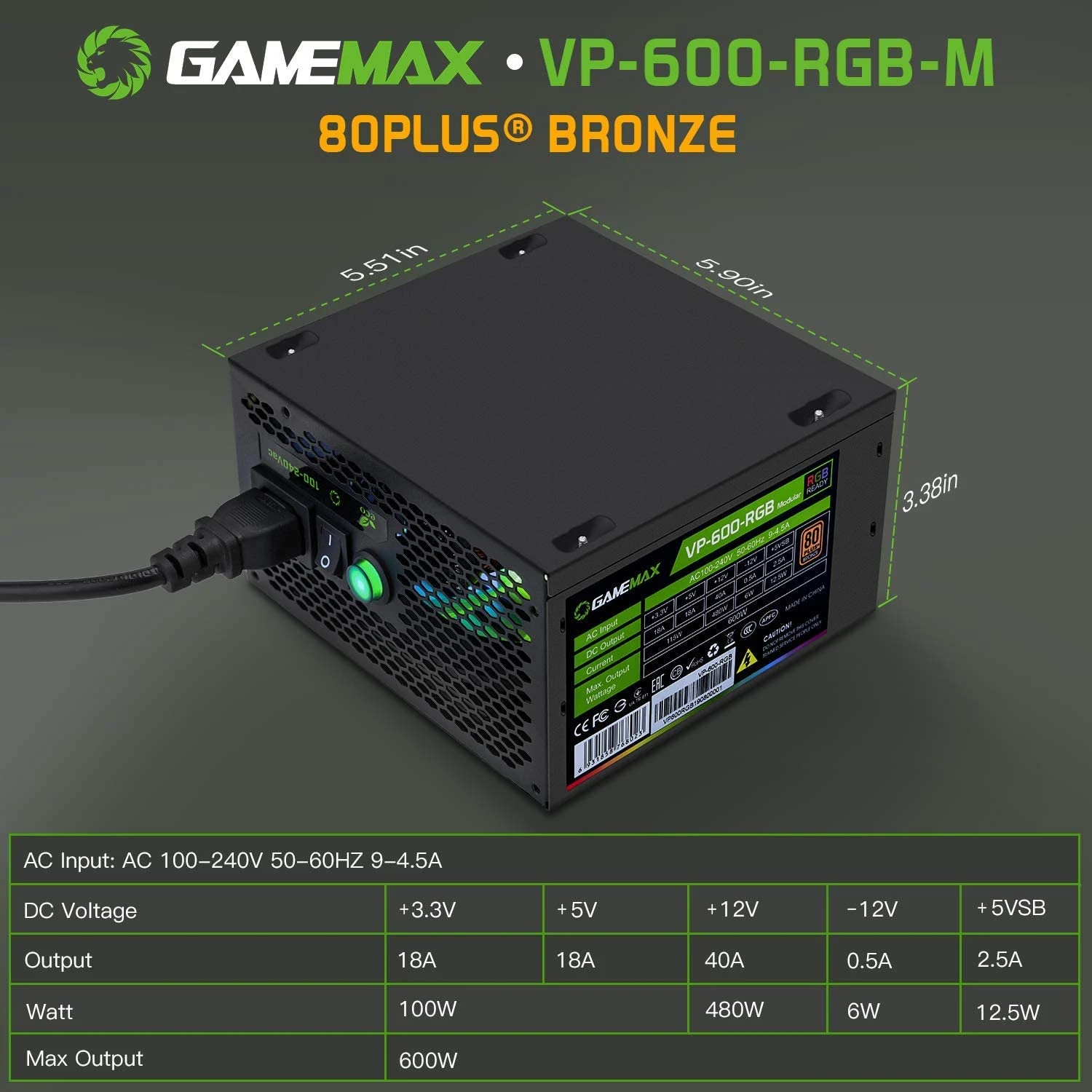 PSU GAMEMAX 600W RGB SEMI-MODULAR – Image 3