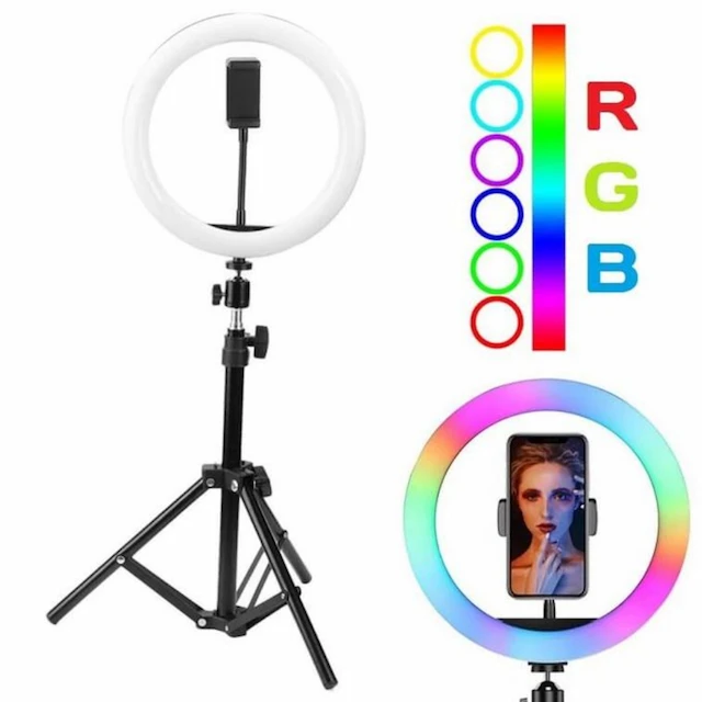 RINGLIGHT LED 15" AVEC TREPIED ET SUPPORT DE TELEPHONE + TELECOMMANDE MJ38